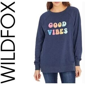WILDFOX Good Vibes Blue Tunic Sweatshirt Womens size Medium